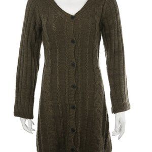 V - neck cardigan and woolen dress